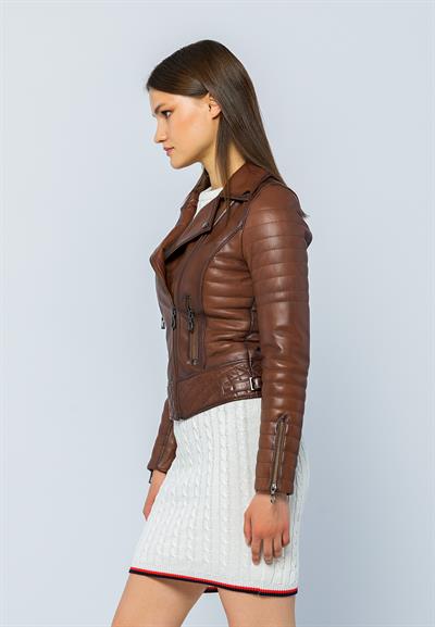 Basics And More Basics&More Women Biker Chestnut Leather Jacket - DIESEL
