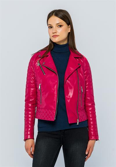 Basics And More Basics&More Women Biker Fuchsia Leather Jacket - DIESEL