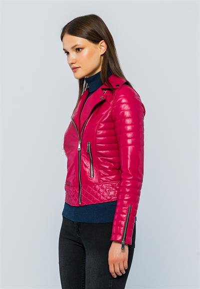 Basics And More Basics&More Women Biker Fuchsia Leather Jacket - DIESEL