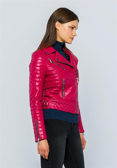 Basics And More Basics&More Women Biker Fuchsia Leather Jacket - DIESEL