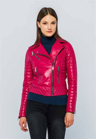 basics and more Basics&More Women Biker Fuchsia Leather Jacket - DIESEL