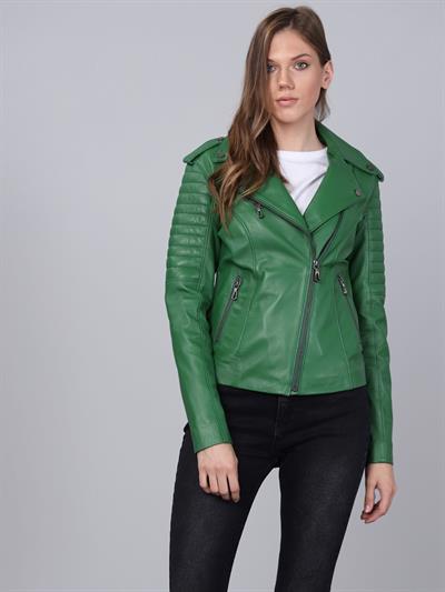 Basics And More Basics&More Women Biker Green Leather Jacket - BM02