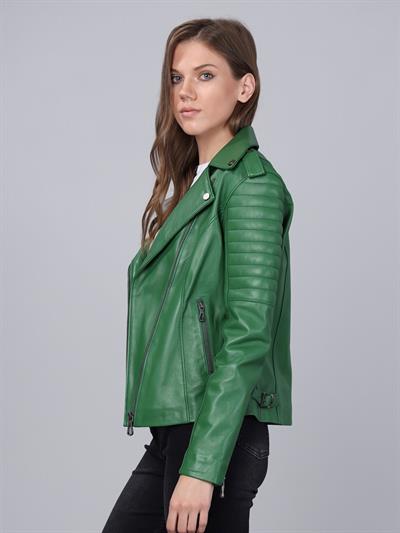 Basics And More Basics&More Women Biker Green Leather Jacket - BM02