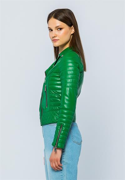 Basics And More Basics&More Women Biker Green Leather Jacket - DIESEL