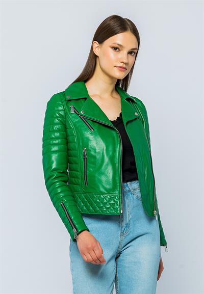 Basics And More Basics&More Women Biker Green Leather Jacket - DIESEL