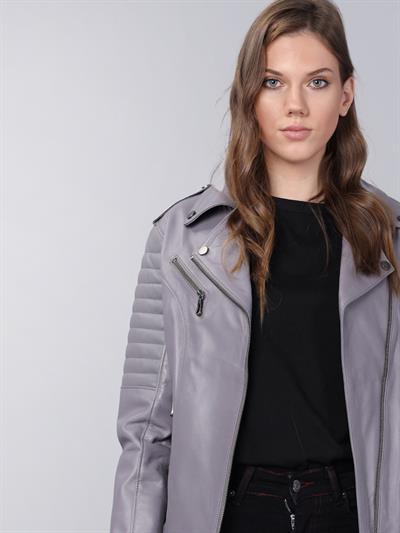 Basics And More Basics&More Women Biker Grey Leather Jacket - BM02