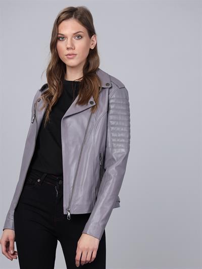 Basics And More Basics&More Women Biker Grey Leather Jacket - BM02