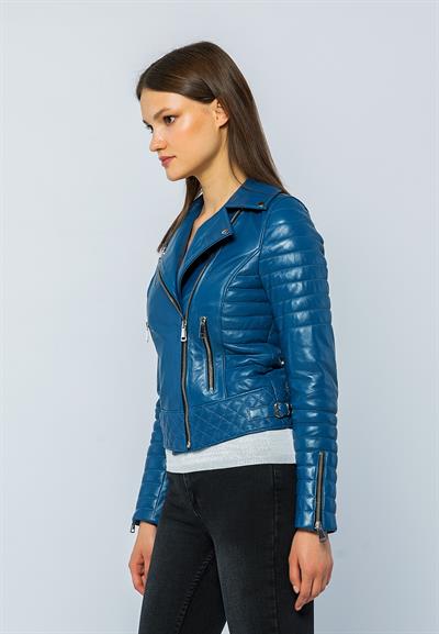 Basics And More Basics&More Women Biker Light Blue Leather Jacket - DIESEL
