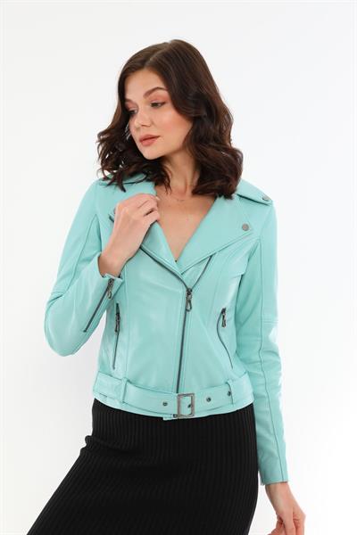 basics and more Basics&More Women Biker Mint Leather Jacket - BM01