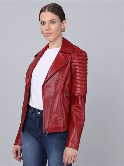Basics And More Basics&More Women Biker Red Leather Jacket - BM02
