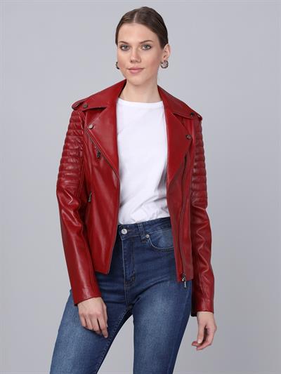 Basics And More Basics&More Women Biker Red Leather Jacket - BM02