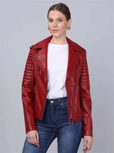 Basics And More Basics&More Women Biker Red Leather Jacket - BM02