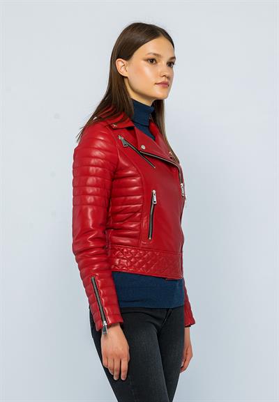 Basics And More Basics&More Women Biker Red Leather Jacket - DIESEL
