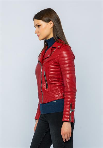 Basics And More Basics&More Women Biker Red Leather Jacket - DIESEL