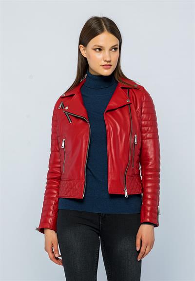 Basics And More Basics&More Women Biker Red Leather Jacket - DIESEL