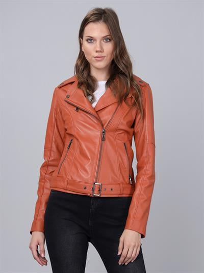 basics and more Basics&More Women Biker Tile Leather Jacket - BM01