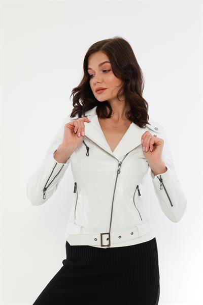 Basics And More Basics&More Women Biker White Leather Jacket - BM01