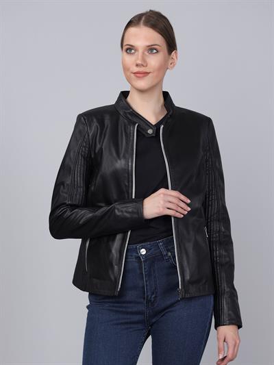 Basics And More Basics&More Women Black Leather Jacket - B49