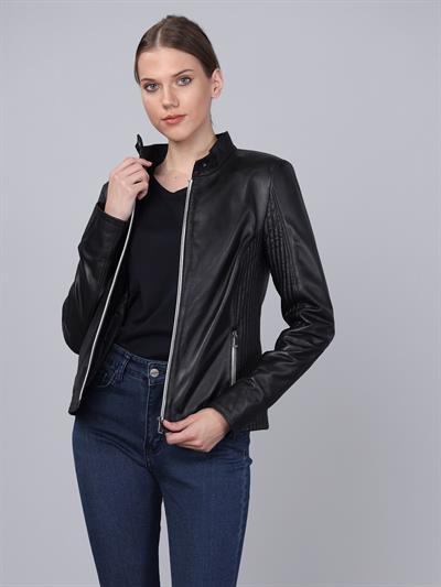 Basics And More Basics&More Women Black Leather Jacket - B49