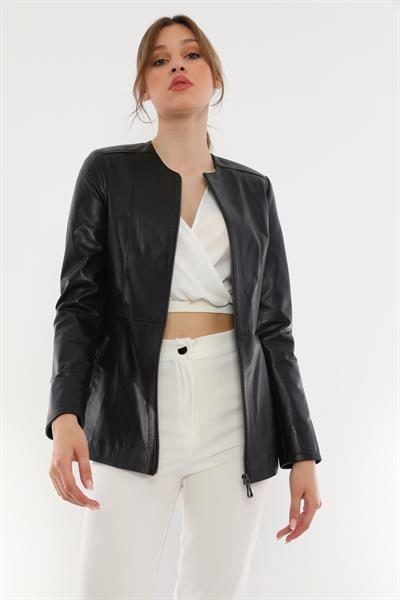 basics and more Basics&More Women Black Leather Jacket - BM03