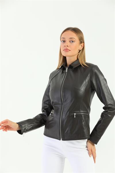 Basics And More Basics&More Women Black Leather Jacket - Maya