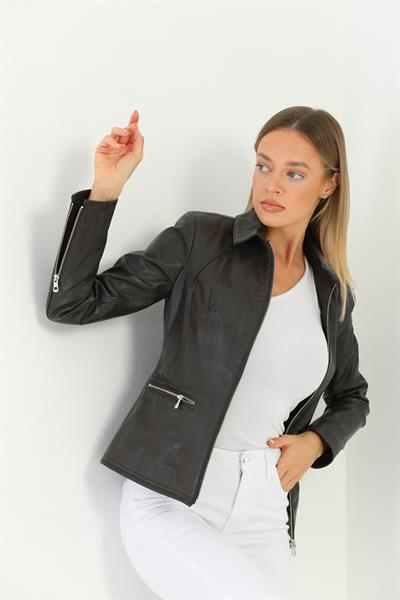Basics And More Basics&More Women Black Leather Jacket - Maya