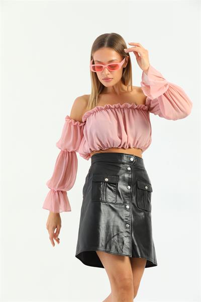 basics and more Basics&More Women Black Leather Skirt with Pockets - SK06