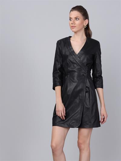 Basics And More Basics&More Women Buttoned Black Leather Dress - DR01