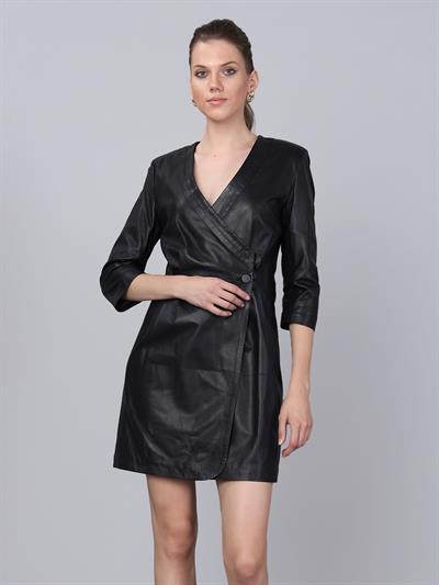 Basics And More Basics&More Women Buttoned Black Leather Dress - DR01