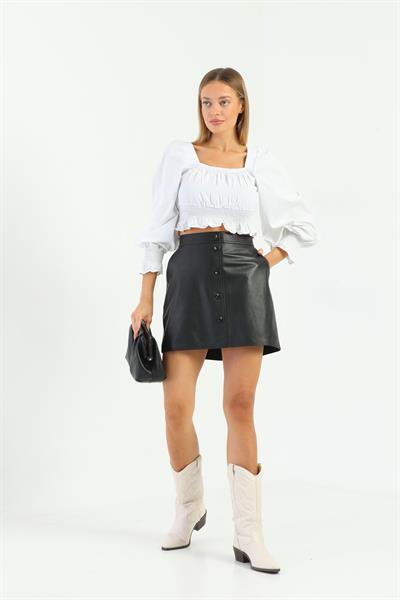 Basics And More Basics&More Women Buttoned Black Leather Skirt - SK07