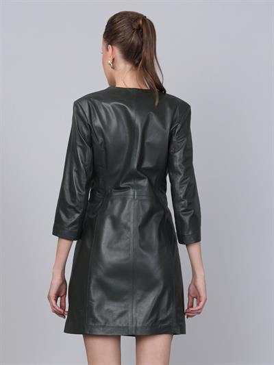 Basics And More Basics&More Women Buttoned Green Leather Dress - DR01