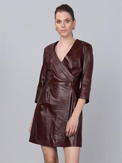 Basics And More Basics&More Women Buttoned Plum Leather Dress - DR01