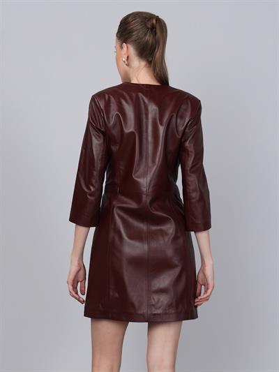 Basics And More Basics&More Women Buttoned Plum Leather Dress - DR01