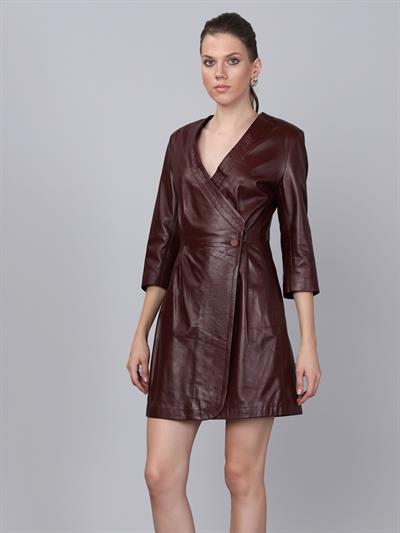 basics and more Basics&More Women Buttoned Plum Leather Dress - DR01