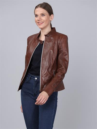 Basics And More Basics&More Women Chestnut Leather Jacket - B49