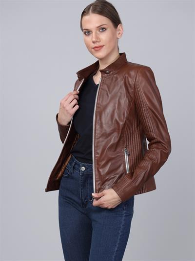 Basics And More Basics&More Women Chestnut Leather Jacket - B49