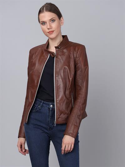 Basics And More Basics&More Women Chestnut Leather Jacket - B49
