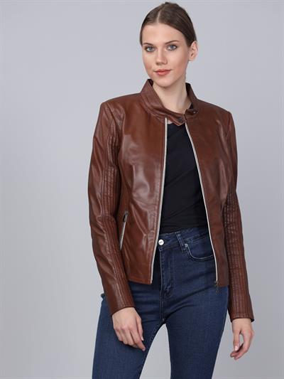 basics and more Basics&More Women Chestnut Leather Jacket - B49