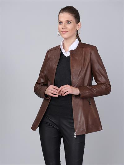 Basics And More Basics&More Women Chestnut Leather Jacket - BM03