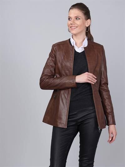 Basics And More Basics&More Women Chestnut Leather Jacket - BM03