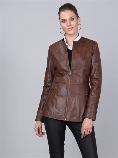 Basics And More Basics&More Women Chestnut Leather Jacket - BM03