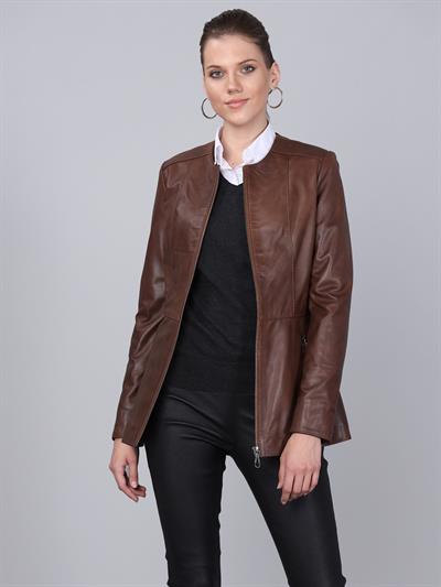 basics and more Basics&More Women Chestnut Leather Jacket - BM03