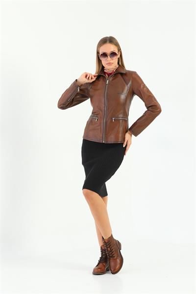 Basics And More Basics&More Women Chestnut Leather Jacket - Maya