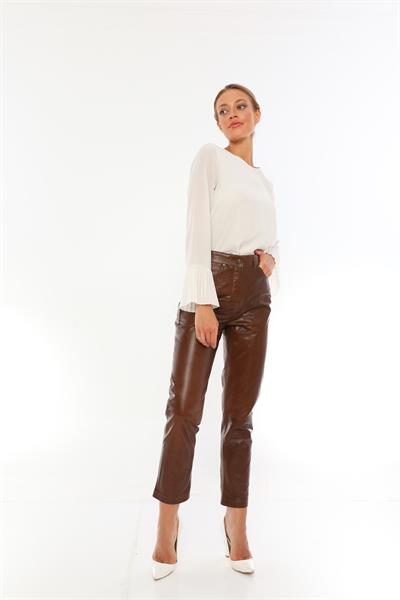 Basics And More Basics&More Women Chestnut Leather Trousers With Five Pockets - P02