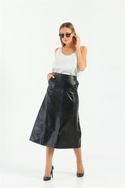 Basics And More Basics&More Women Evaze Long Black Leather Skirt - SK05