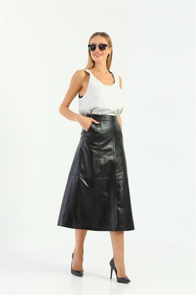 Basics And More Basics&More Women Evaze Long Black Leather Skirt - SK05