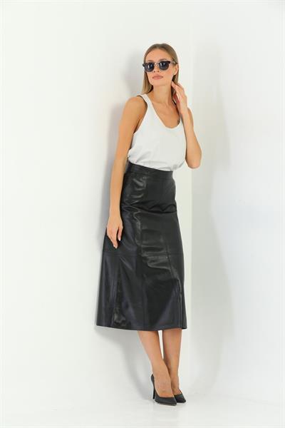 basics and more Basics&More Women Evaze Long Black Leather Skirt - SK05