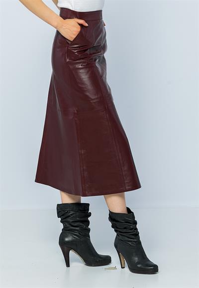 Basics And More Basics&More Women Evaze Long Plum Leather Skirt - SK05