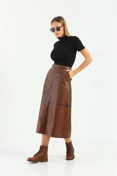 Basics And More Basics&More Women Evaze Long Plum Leather Skirt - SK05