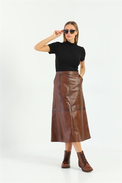 Basics And More Basics&More Women Evaze Long Plum Leather Skirt - SK05